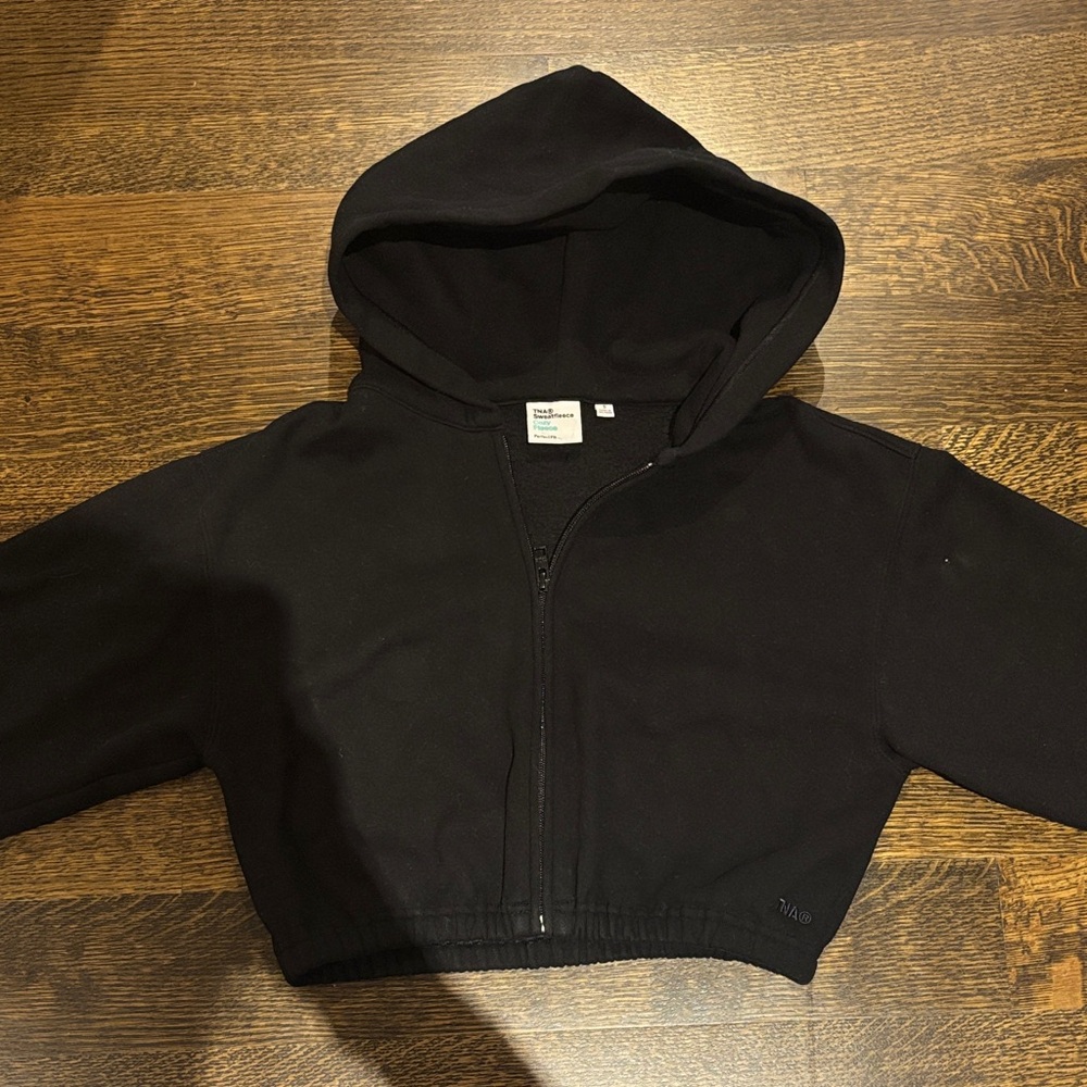 TNA Sweatfleece Zip Hoodie Crop, Black Small